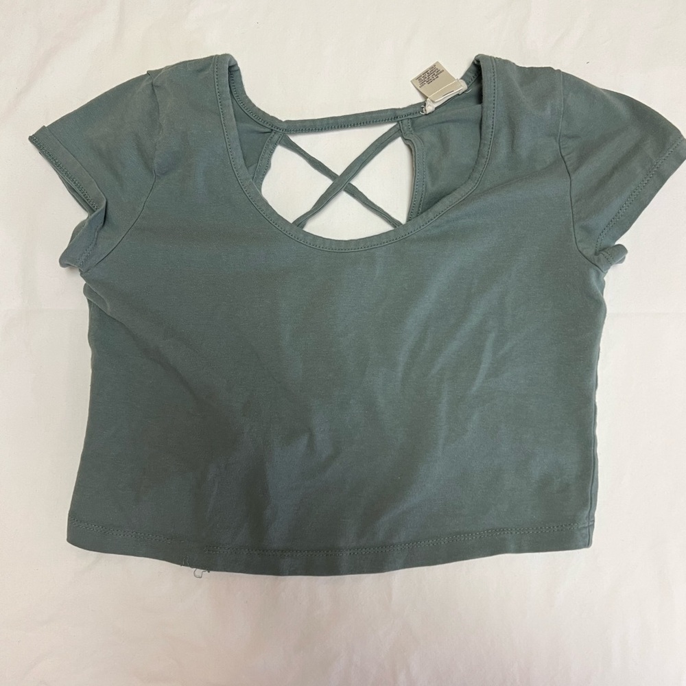 Green Criss Cross Open Back Wet Seal top